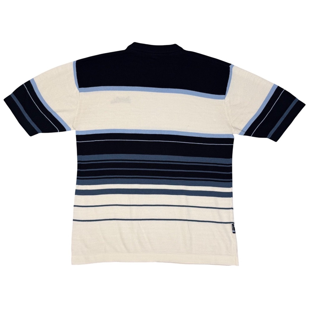 Southpole‎ Mens Striped Knit Sweater Short Sleeve Blue Cream Y2K Vintage Large - Picture 2 of 7